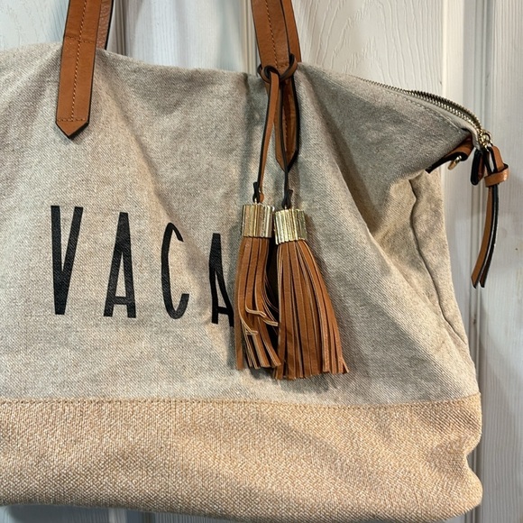 Anthropologie Vacay Tan Linen Shoulder Tote Bag Beach Vacation Bag - Picture 4 of 15